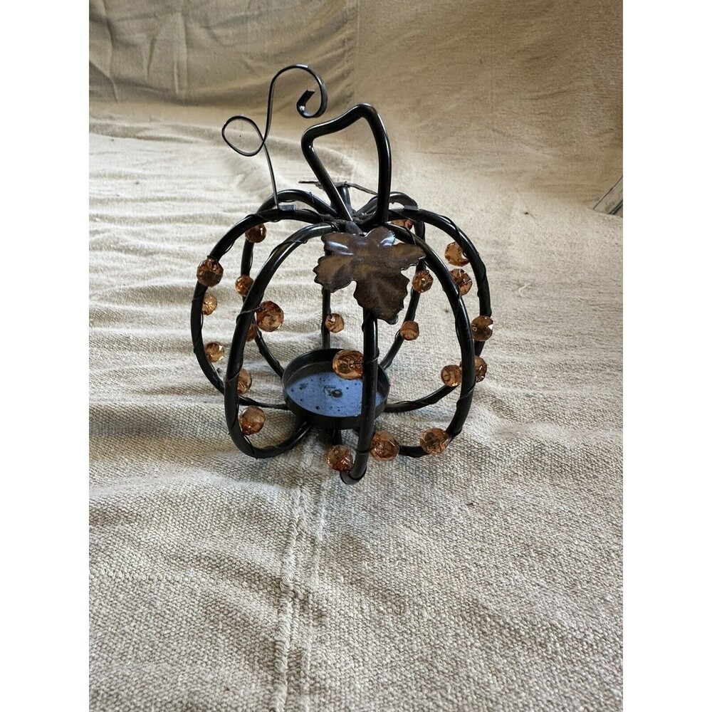 Metal and Beaded Pumpkin Tea Light Candle Holder Metal Wire Frame